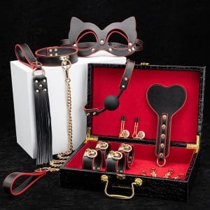 black crimson bondage sets with a box