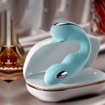 a cyan color Freya rabbit vibrator​ in box