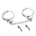 a silver stainless steel handcuffs with key